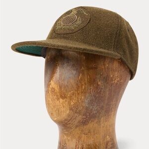 Ralph Lauren Double RL Brown/Olive Wool Hat with Gold Emblem